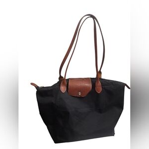 Longchamp Le Pilage Black Nylon Shopping Shoulder Tote Bag
